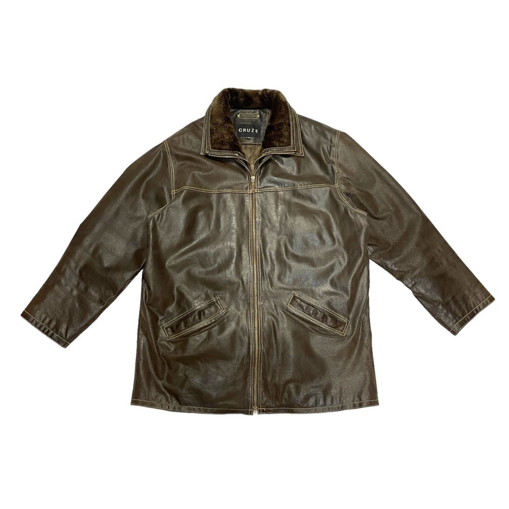 Cruze leather barn jacket brown size XL vintage removable sherpa